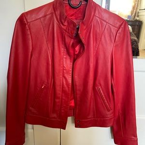 Fire Engine Red Thriller leather Moto jacket